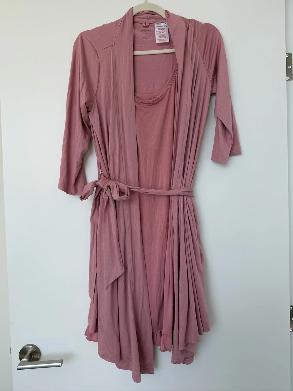 Posh Peanut Dusty Rose Women's Pink Robe & Ruffle Hem Chemise Set L/XL